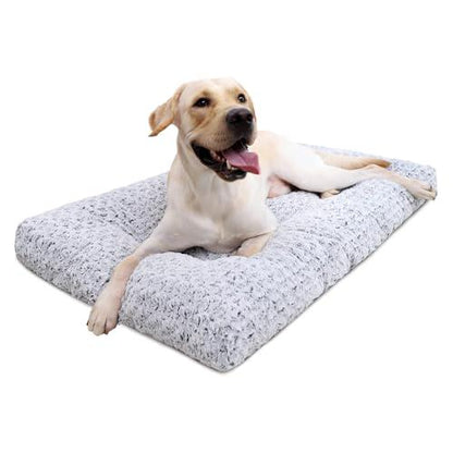 Ksiia Washable Plush Dog Bed, 35x23", Anti-Slip Crate Pad Mat for Small to Jumbo Dogs, Gray