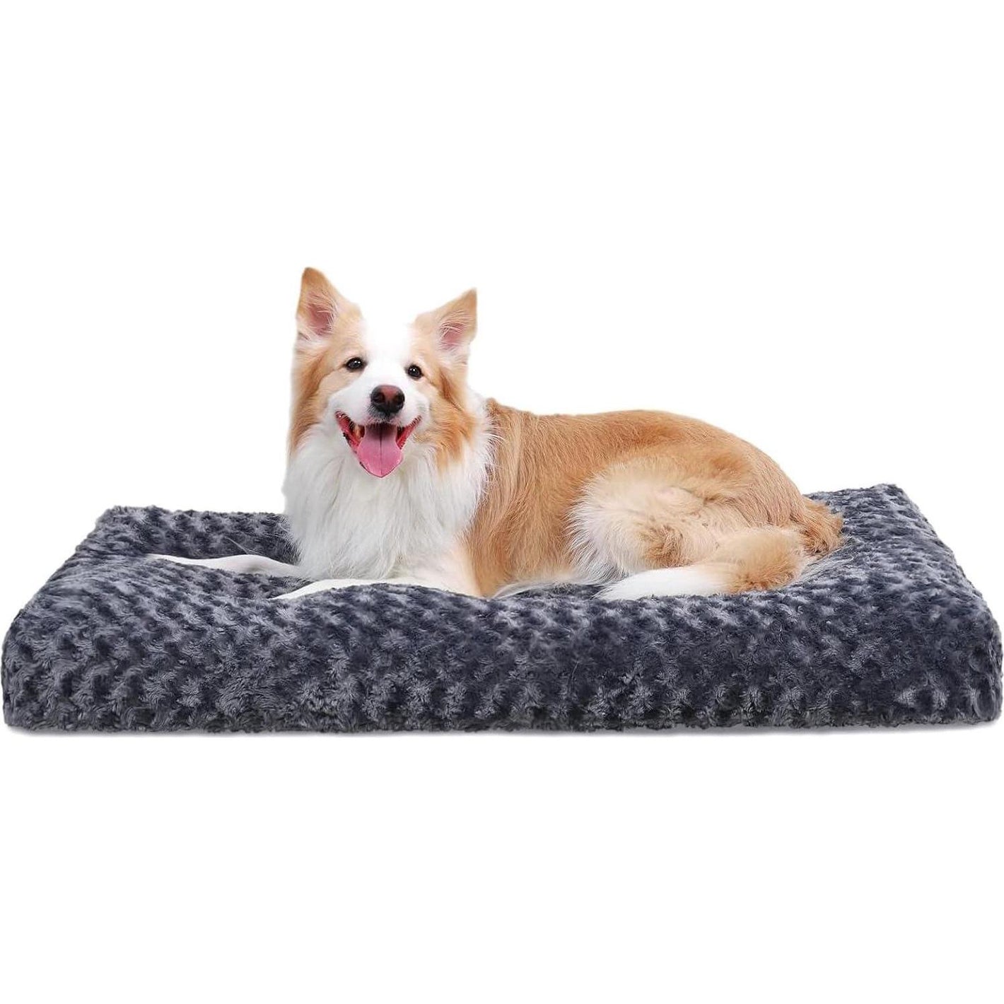 Ksiia Deluxe Washable Dog Bed 35 x 23 Plush Crate Mat Anti Slip Pad for Small Medium Large Dogs Dark Grey