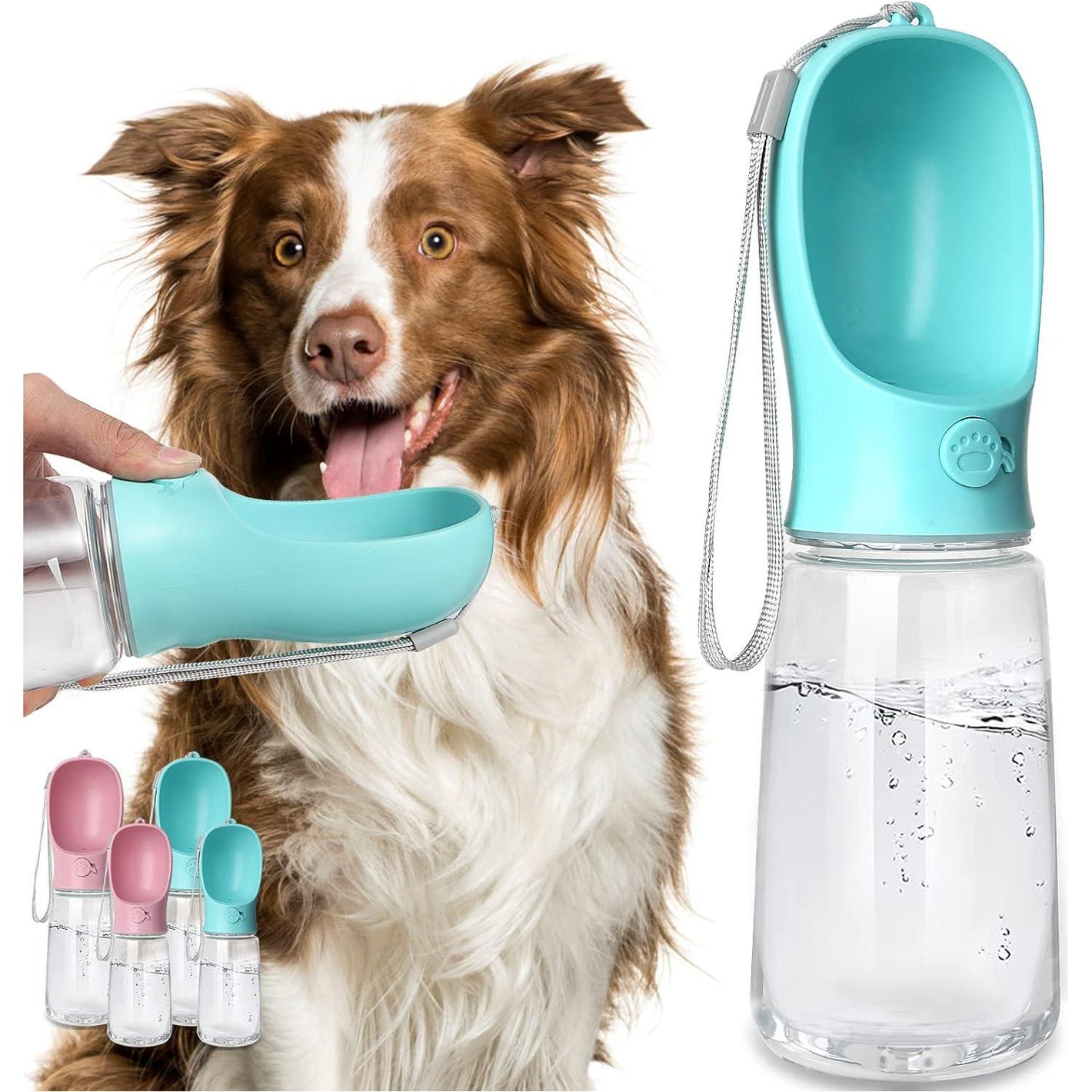 Kalimdor Dog Water Bottle 19 oz Portable Leak Proof Travel Dispenser with Feeder for Outdoor Walks Blue