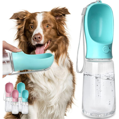 Kalimdor Dog Water Bottle 19 oz Portable Leak Proof Travel Dispenser with Feeder for Outdoor Walks Blue