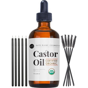 Kate Blanc Cosmetics Kate Blanc Cosmetics Organic Castor Oil (4oz). 100% Pure, Cold Pressed, Hexane Free In A Glass Bottle. Stimulate Growth For Eyelashes, Eyebrows, Hair. Skin Moisturizer And Oil Cleanse With Starter Kit