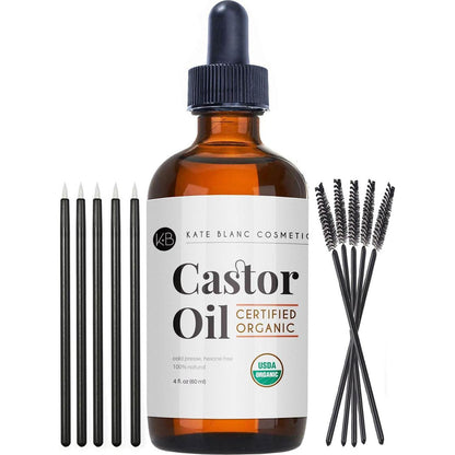 Kate Blanc Cosmetics Kate Blanc Cosmetics Organic Castor Oil (4oz). 100% Pure, Cold Pressed, Hexane Free In A Glass Bottle. Stimulate Growth For Eyelashes, Eyebrows, Hair. Skin Moisturizer And Oil Cleanse With Starter Kit