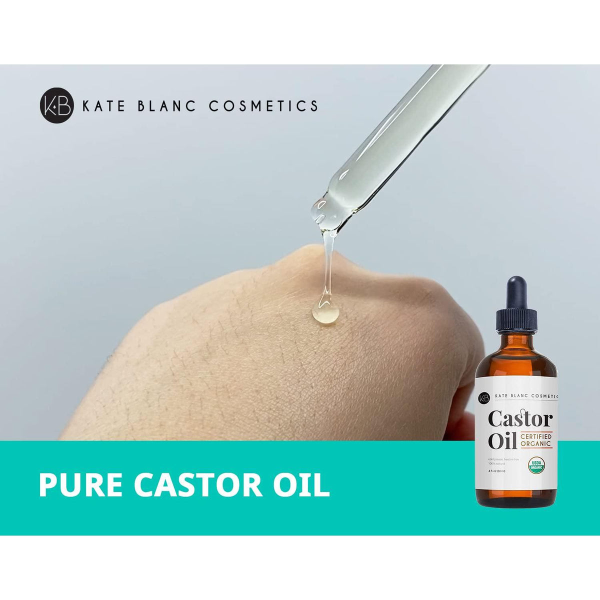 Kate Blanc Cosmetics Kate Blanc Cosmetics Organic Castor Oil (4oz). 100% Pure, Cold Pressed, Hexane Free In A Glass Bottle. Stimulate Growth For Eyelashes, Eyebrows, Hair. Skin Moisturizer And Oil Cleanse With Starter Kit
