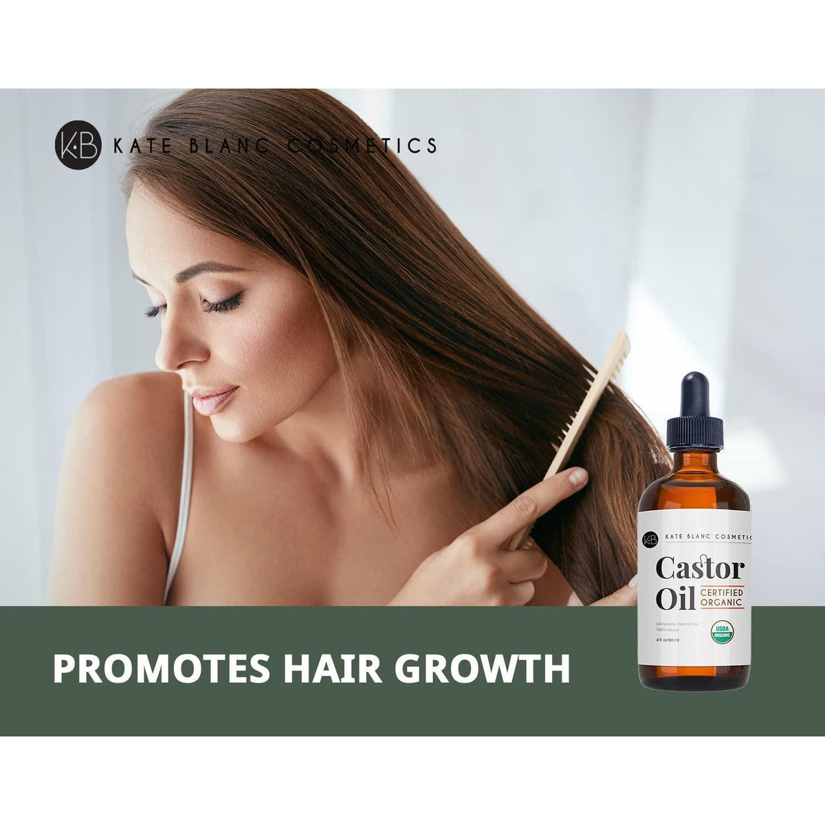 Kate Blanc Cosmetics Kate Blanc Cosmetics Organic Castor Oil (4oz). 100% Pure, Cold Pressed, Hexane Free In A Glass Bottle. Stimulate Growth For Eyelashes, Eyebrows, Hair. Skin Moisturizer And Oil Cleanse With Starter Kit