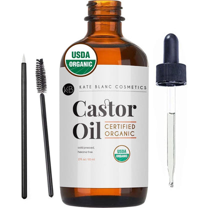 Kate Blanc Cosmetics Kate Blanc Cosmetics Castor Oil Organic (2oz), 100% Pure, Cold Pressed, Hexane Free. Stimulate Growth For Hair, Eyelashes, Eyebrows. Hair Treatment Starter Kit And Skin Moisturizer