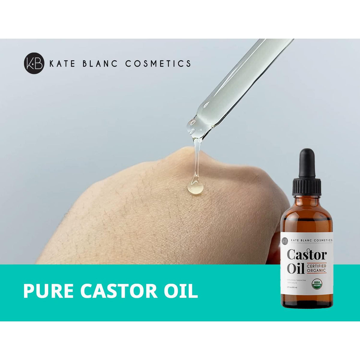 Kate Blanc Cosmetics Kate Blanc Cosmetics Castor Oil Organic (2oz), 100% Pure, Cold Pressed, Hexane Free. Stimulate Growth For Hair, Eyelashes, Eyebrows. Hair Treatment Starter Kit And Skin Moisturizer