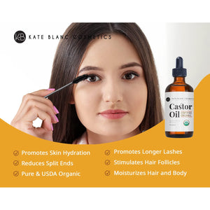 Kate Blanc Cosmetics Kate Blanc Cosmetics Organic Castor Oil (4oz). 100% Pure, Cold Pressed, Hexane Free In A Glass Bottle. Stimulate Growth For Eyelashes, Eyebrows, Hair. Skin Moisturizer And Oil Cleanse With Starter Kit