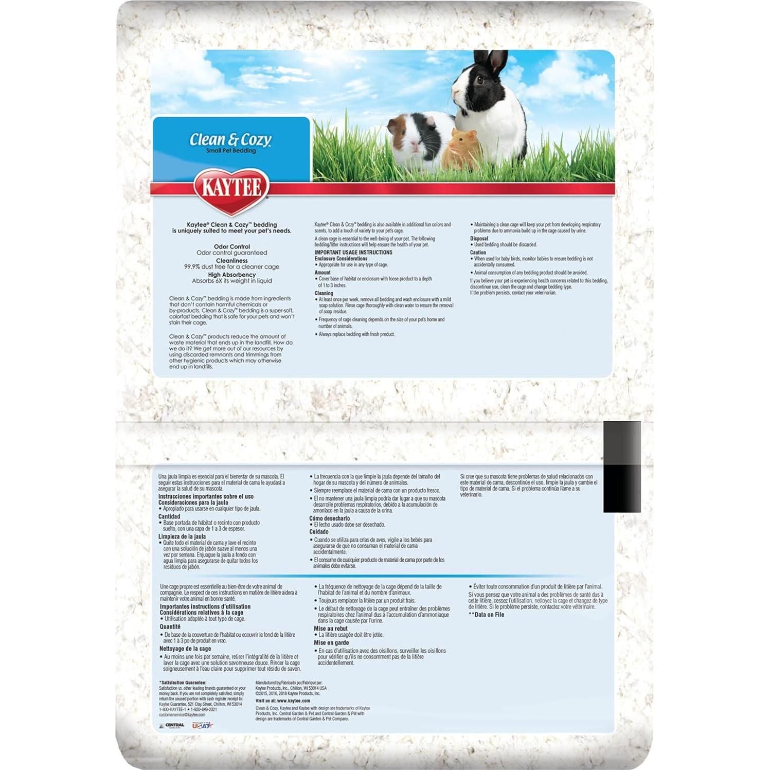 Kaytee Clean And Cozy White Paper Bedding, Made For Small Animals, 100 Liters, Pack Of 2,071859006109