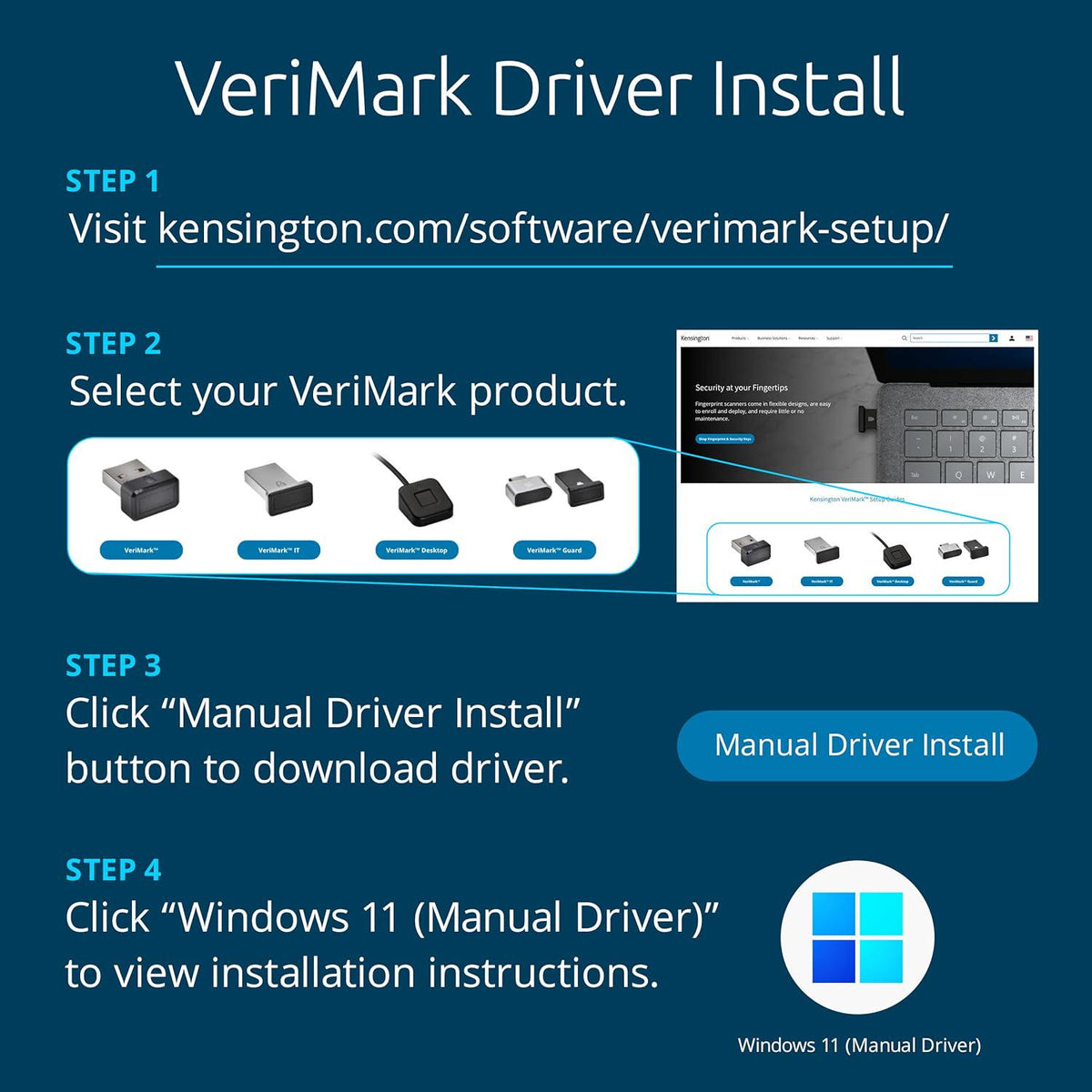 Kensington VeriMark Gen1 USB-A Fingerprint Key Reader - Windows Hello, Anti-Spoofing (K67977WW),