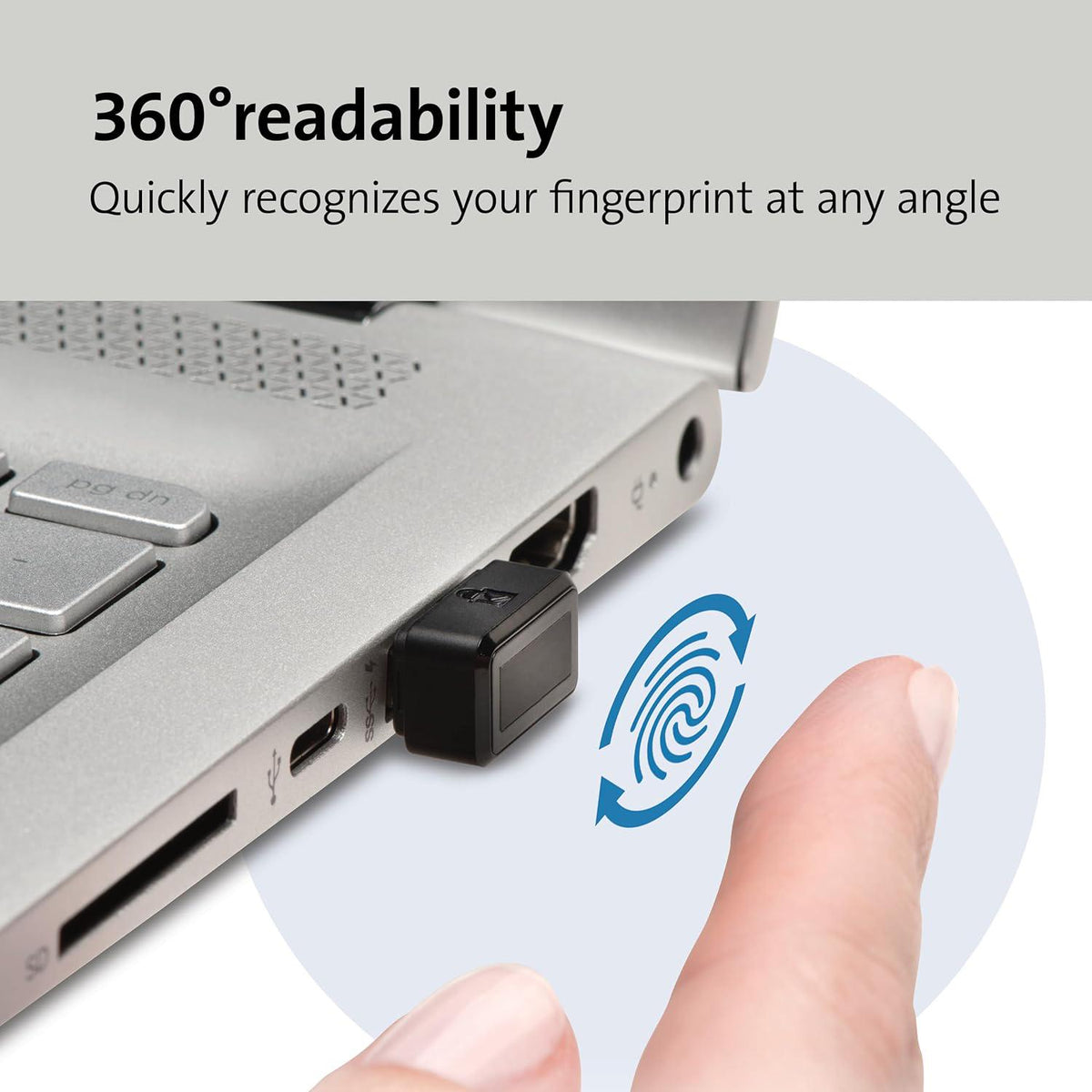 Kensington VeriMark Gen1 USB-A Fingerprint Key Reader - Windows Hello, Anti-Spoofing (K67977WW),