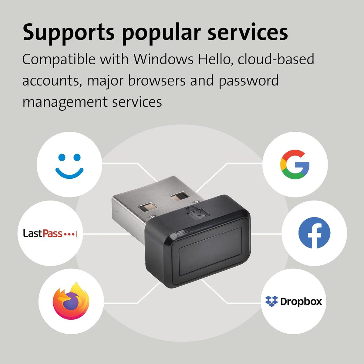 Kensington VeriMark Gen1 USB-A Fingerprint Key Reader - Windows Hello, Anti-Spoofing (K67977WW),