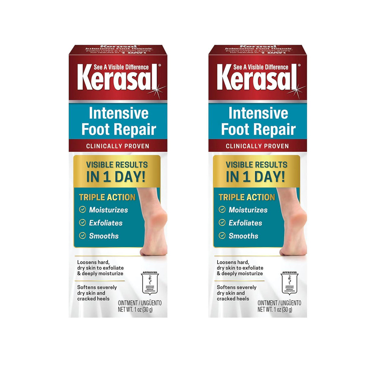 Kerasal Kerasal Intensive Foot Repair Skin Healing Ointment For Cracked Heels And Dry Feet 1 Oz , 2 Count, (Pack Of 2)