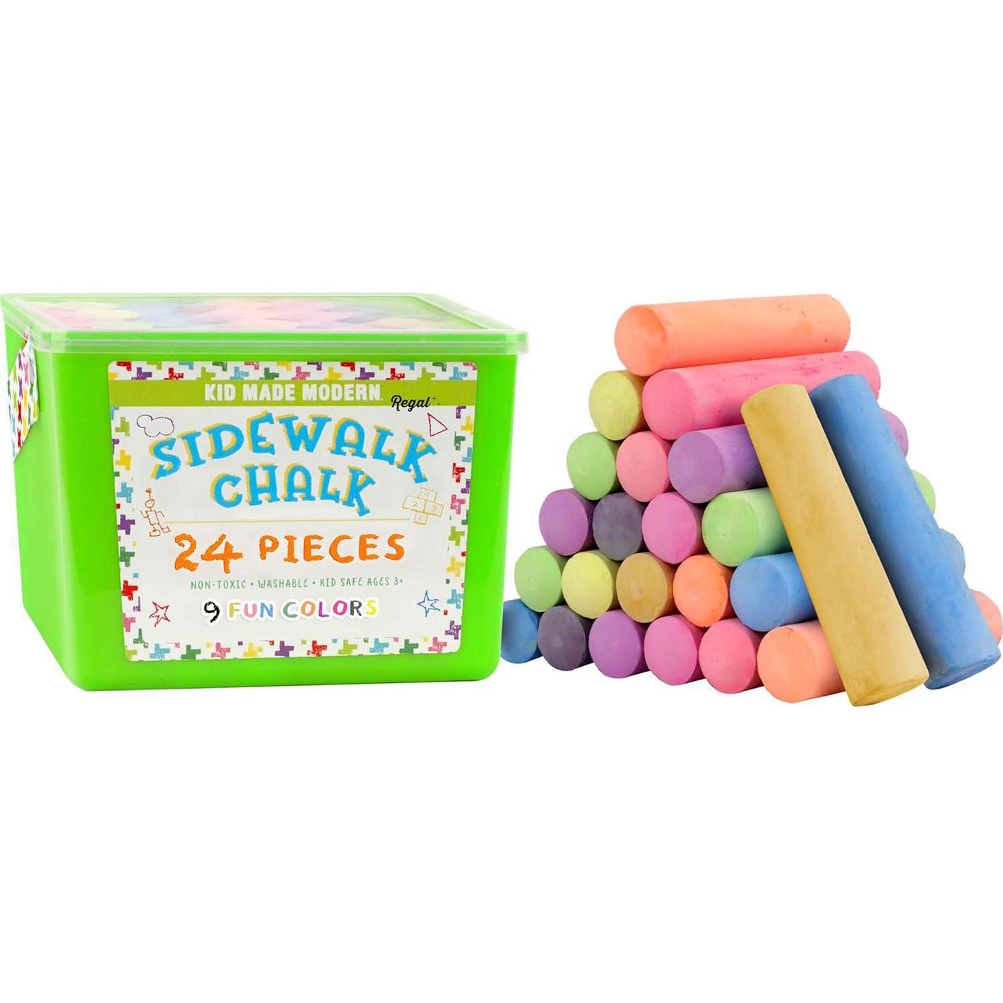 Kid Made Modern Sidewalk Chalk Bucket 24 Ct Non Toxic Washable Chalk Set for Kids and Toddlers Outdoor Games
