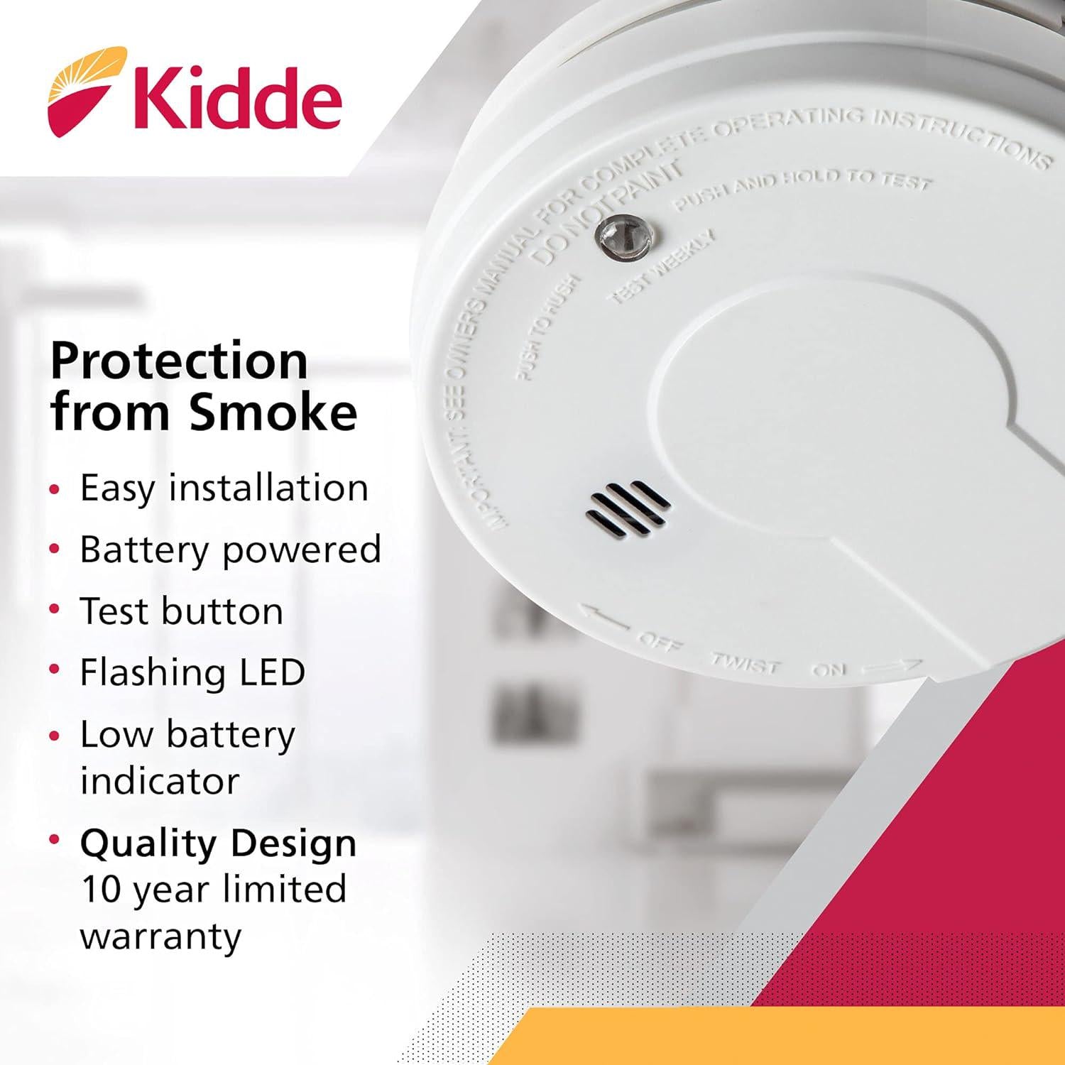 Kidde Smoke Detector, 9-Volt Battery Operated, Ionization Smoke Alarm, Battery Included,047871260515