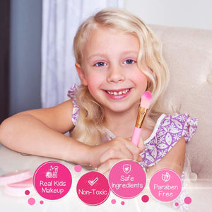 Girls Real Makeup Kit with Pink Unicorn Purse Washable Pretend Play Vanity Set for Ages 3 to 10