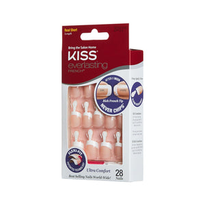 KISS Kiss Everlasting French Nail Manicure, Chip-Free With Flexi-Fit Technology, Real Short, Endless , Nail Kit With Pink Nail Glue (Net Wt. 2 G / 0.07oz.), Mini File, Manicure Stick, And 28 Fake Nails