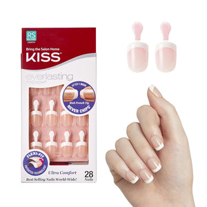 KISS Kiss Everlasting French Nail Manicure, Chip-Free With Flexi-Fit Technology, Real Short, Endless , Nail Kit With Pink Nail Glue (Net Wt. 2 G / 0.07oz.), Mini File, Manicure Stick, And 28 Fake Nails