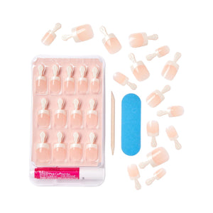 KISS Kiss Everlasting French Nail Manicure, Chip-Free, Flexi-Fit Technology, Real Short, String Of Pearls , Nail Kit With Pink Nail Glue (Net Wt. 2g / 0.07oz), Mini File, Manicure Stick, And 28 Fake Nails