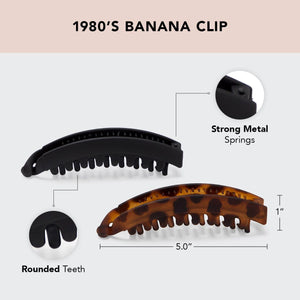 Kitsch Kitsch Banana Hair Clips For Women, Cute And Stylish Banana Clip For All Hair Types - Black And Tortoise, 2 Pcs