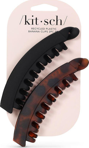 Kitsch Kitsch Banana Hair Clips For Women, Cute And Stylish Banana Clip For All Hair Types - Black And Tortoise, 2 Pcs