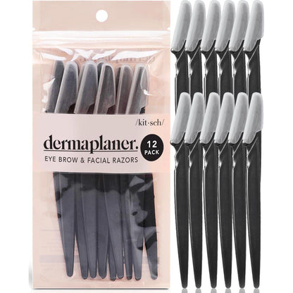 Kitsch Kitsch Dermaplaning Tool - Face Razors For Women And Men, Eyebrow Trimmer And Face Shaver, Facial Hair Removal, Facial Razors For Women And Men, Dermaplane Razor - 12pc, Black