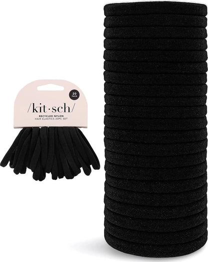 Kitsch Kitsch Nylon Hair Ties For Girls And Women - No Snag, Pain-free Hair Ties No Damage Ideal For Ponytails, Updos And Braids, 20pcs Black