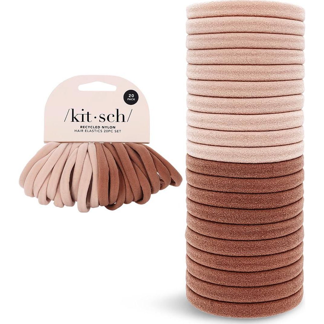 Kitsch Kitsch Nylon Hair Ties For Girls And Women - No Snag, Pain-free Hair Ties No Damage Rubber Bands Ideal For Ponytails, Updos And Braids, 20pcs Blush