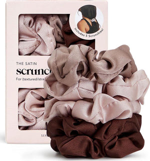 Kitsch Kitsch Satin Scrunchies For Women - No Crease Hair Ties For Girls | Scrunchies For All Hair Types And Textures, Perfect For Day Or Night - 5 Pcs, Cameo