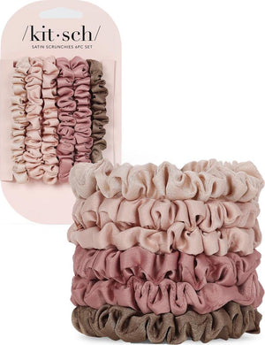 Kitsch Kitsch Satin Scrunchies For Women - No Crease Hair Ties For Girls | Scrunchies For All Hair Types And Textures, Perfect For Day Or Night - 6 Pcs, Terracotta