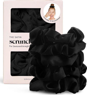 Kitsch Kitsch Satin Scrunchies For Women - No Crease Hair Ties For Girls | Scrunchies For All Hair Types And Textures, Perfect For Day Or Night - 5 Pcs, Black
