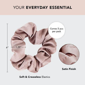Kitsch Kitsch Satin Scrunchies For Women - No Crease Hair Ties For Girls | Scrunchies For All Hair Types And Textures, Perfect For Day Or Night - 5 Pcs, Cameo