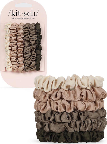 Kitsch Kitsch Ultra Petite Satin Scrunchies For Women - No Crease Hair Ties For Girls | Scrunchies For All Hair Types And Textures, Perfect For Day Or Night - 6 Pcs, Eucalyptus