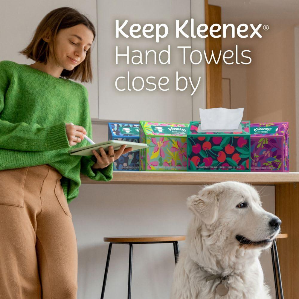 Kleenex Disposable Paper Hand Towels, 6 Boxes, 60 Tissues per Box, 360 Total Tissues, Packaging May Vary
