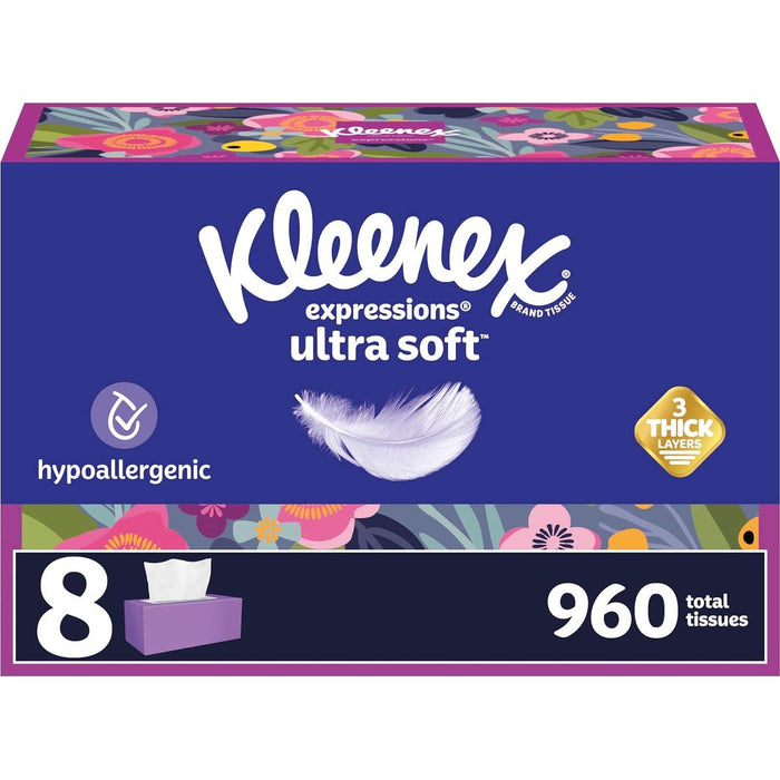 Kleenex Expressions Ultra Soft Facial Tissues, 8 Flat Boxes, 120 Tissues per Box, 3-Ply, Packaging May Vary
