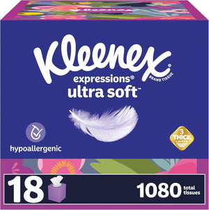 Kleenex Expressions Ultra Soft Facial Tissues, 18 Cube Boxes, 60 Tissues per Box, 3-Ply, 1,080 Total Tissues, Packaging May Vary