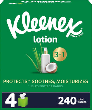 Kleenex Lotion Facial Tissues with Coconut Oil, 4 Cube Boxes, 60 Tissues per Box, 3-Ply, Soft & Moisturizing for Your Skin
