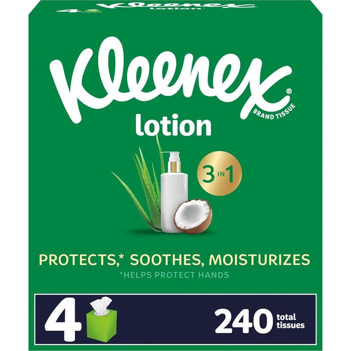 Kleenex Lotion Facial Tissues with Coconut Oil, 4 Cube Boxes, 60 Tissues per Box, 3-Ply, Soft & Moisturizing for Your Skin