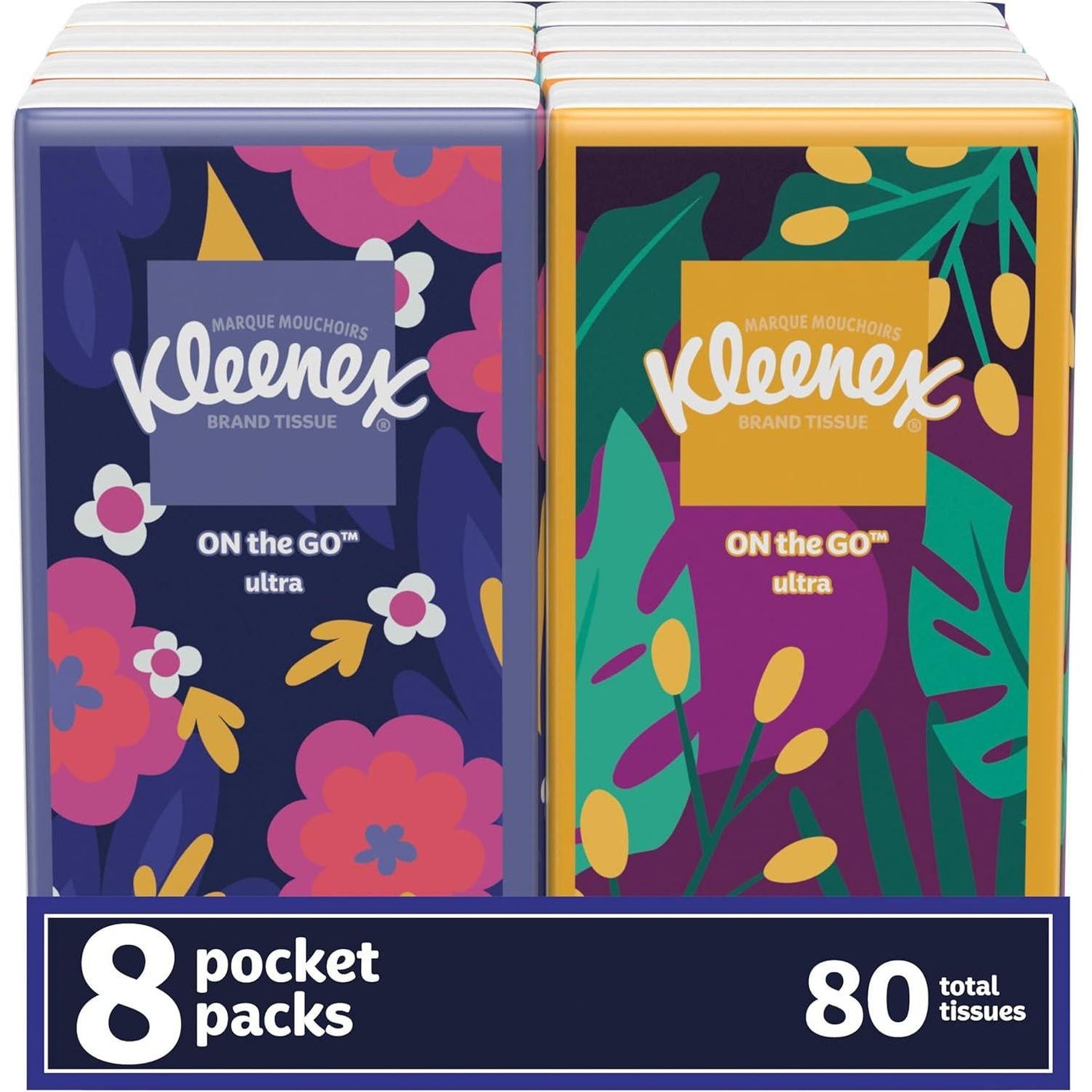 Kleenex On-the-Go Facial Tissues, 8 On-the-Go Packs, 10 Tissues per Box, 3-Ply, 80 Total Tissues (Packaging May Vary)