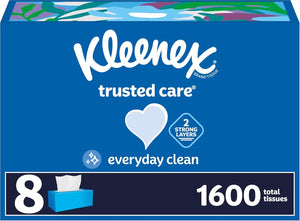 Kleenex Trusted Care Facial Tissues, 8 Flat Boxes, 200 Tissues per Box, 2-Ply (Packaging May Vary)