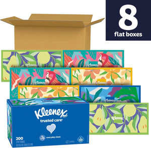 Kleenex Trusted Care Facial Tissues, 8 Flat Boxes, 200 Tissues per Box, 2-Ply (Packaging May Vary)