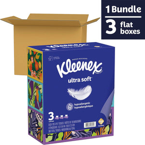 Kleenex Kleenex Ultra Soft Facial Tissues, 3 Flat Boxes, 120 Tissues Per Box, 3-Ply (360 Total Tissues), Packaging May Vary