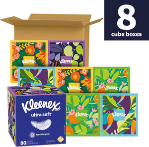 Kleenex Kleenex Ultra Soft Facial Tissues, 8 Cube Boxes, 80 Tissues Per Box, 3-Ply, Packaging May Vary
