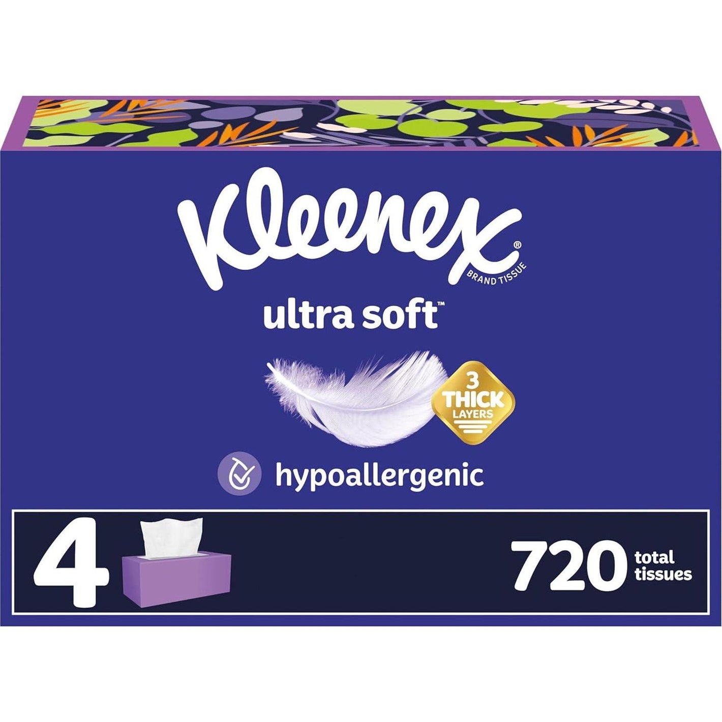 Kleenex Kleenex Ultra Soft Facial Tissues, 4 Flat Boxes, 180 Tissues Per Box, 3-Ply, Packaging May Vary