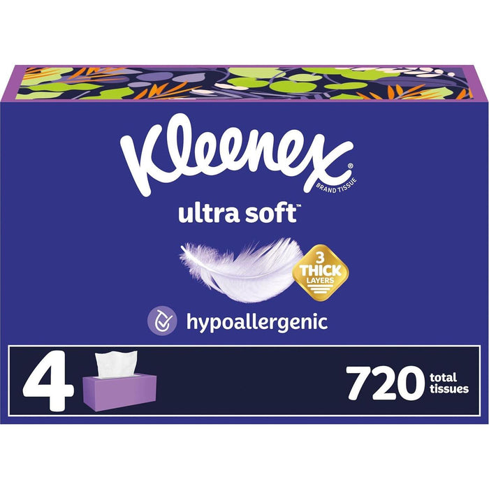 Kleenex Kleenex Ultra Soft Facial Tissues, 4 Flat Boxes, 180 Tissues Per Box, 3-Ply, Packaging May Vary