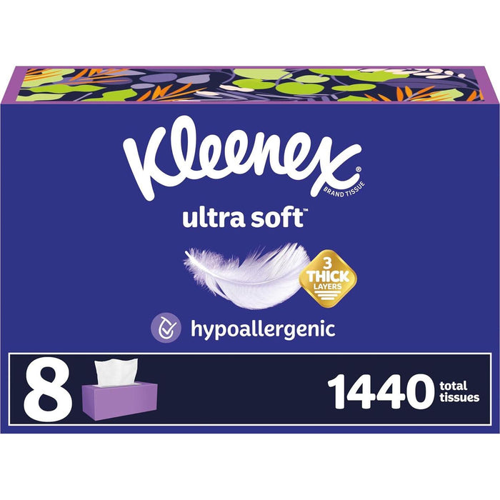 Kleenex Ultra Soft Facial Tissues, 8 Flat Boxes, 180 Tissues per Box, 3-Ply (Packaging May Vary)