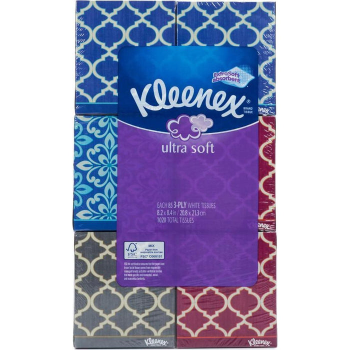 Kleenex Ultra Soft Tissues, 3-Ply, Pack of 6 (85 Count Each), Ultra-Soft & Gentle for Sensitive Skin