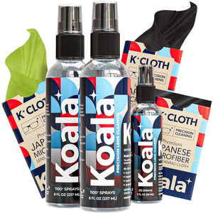 Koala Eyeglass Lens Cleaner Spray Kit, 2x 8oz & 1x 2oz Bottles, 3x Microfiber Cloths, Alcohol-Free, Eyeglass, Screen & Camera Cleaner, 6-Piece Set