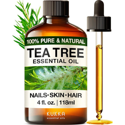 KUKKA essential oils Kukka Tea Tree Oil For Skin, Hair And Toenails - 4 Fl Oz - 100% Pure Natural Tea Tree Essential Oil Made From Australian Melaleuca For Potency - Used In General Wellness, Aromatherapy And DIY Soap Making