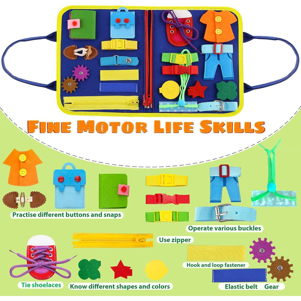 LANNEY Toddler Busy Board Montessori Toys For 1 2 3 4 Year Old, Busy Book For Toddlers Sensory Board Educational Activities Learning Fine Motor Skills, Travel Toys Boys And Girls Gifts,