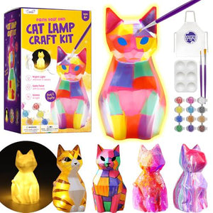 LAOESE Paint Your Own Cat Lamp Kit, DIY Kids Craft Toy with Art Supplies, Ages 6–12 Gift Idea